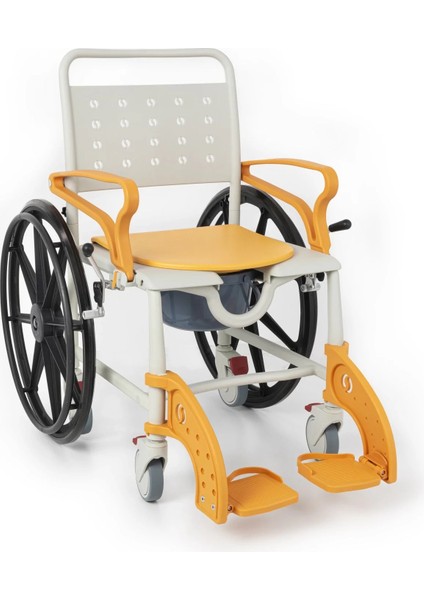 Banyo ve Tuvalet Sandalyesi Turuncu | 6 Tekerlekli Çift Kullanım, Paslanmaz Plastik Gövde, Lazımlıklı DM-8088B