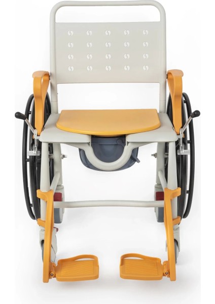 Banyo ve Tuvalet Sandalyesi Turuncu | 6 Tekerlekli Çift Kullanım, Paslanmaz Plastik Gövde, Lazımlıklı DM-8088B fiyatları