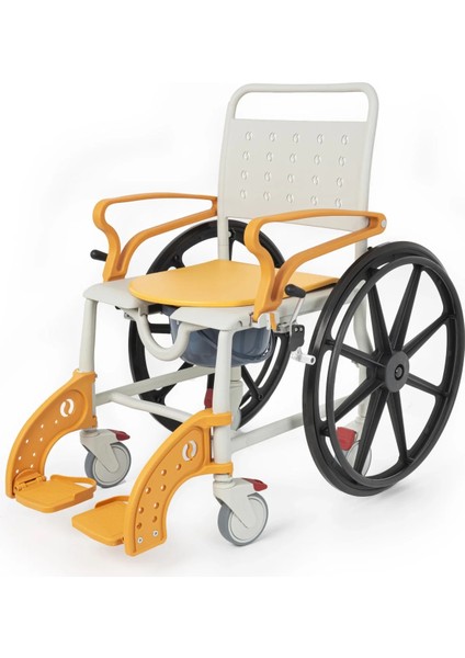 Banyo ve Tuvalet Sandalyesi Turuncu | 6 Tekerlekli Çift Kullanım, Paslanmaz Plastik Gövde, Lazımlıklı DM-8088B modelleri