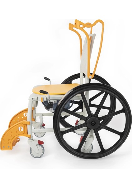 Banyo ve Tuvalet Sandalyesi Turuncu | 6 Tekerlekli Çift Kullanım, Paslanmaz Plastik Gövde, Lazımlıklı DM-8088B