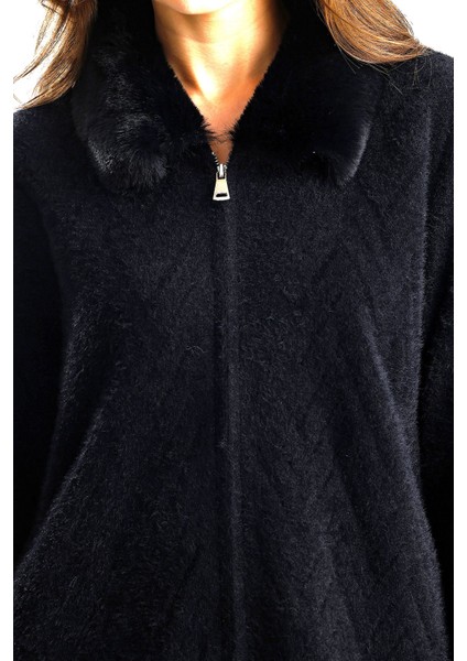 Kadın Fermuarlı Kürk Yaka Ceket
