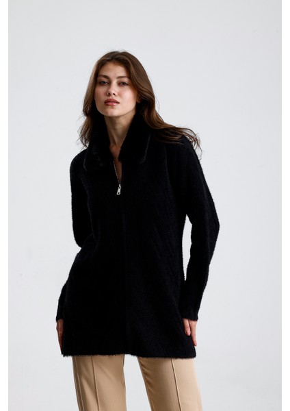 Kadın Fermuarlı Kürk Yaka Ceket indirimleri