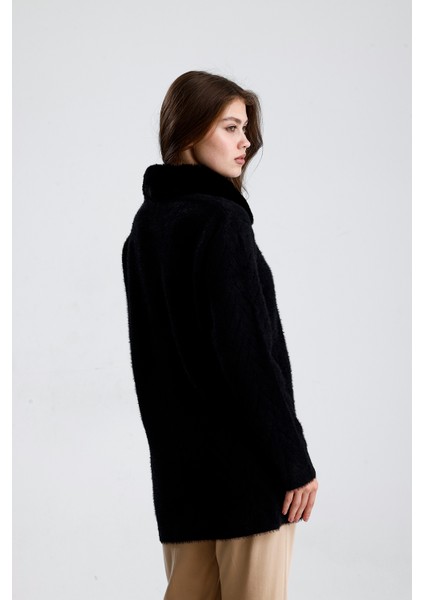 Kadın Fermuarlı Kürk Yaka Ceket