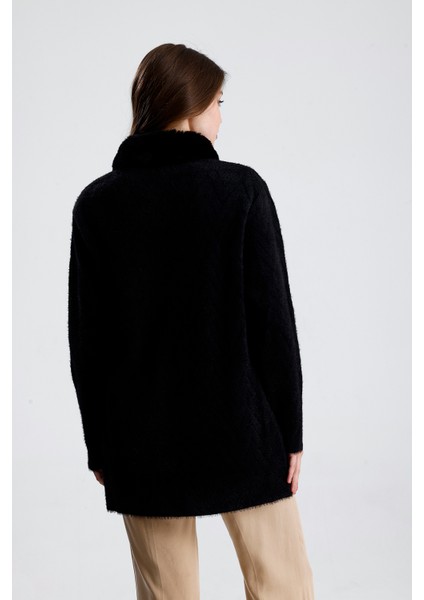 Kadın Fermuarlı Kürk Yaka Ceket