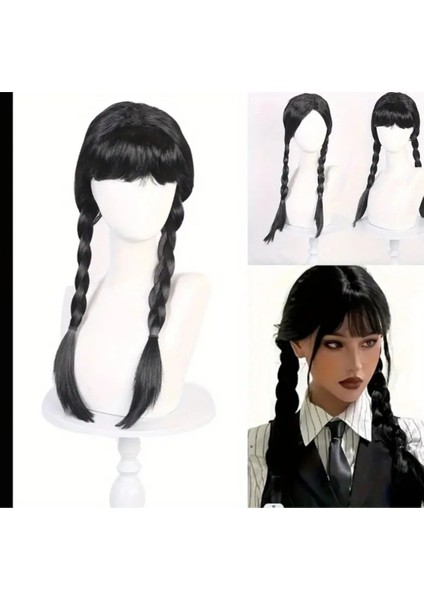Wednesday Işıklı Kostüm Seti Wednesday Peruk Wednesday Eldiven
