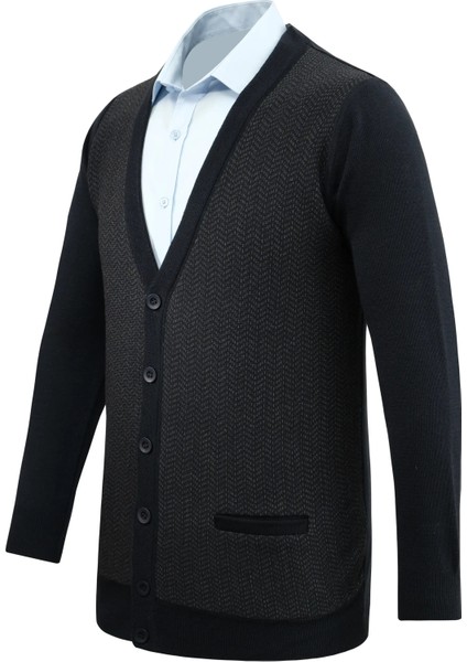 Erkek Düğmeli Hırka Cepli Desenli Çelik Örgü Klasik Kalıp - 5212M fiyatları