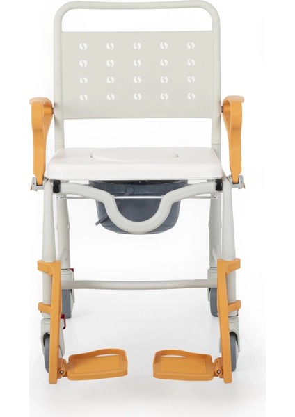 Banyo ve Tuvalet Sandalyesi Turuncu | Soft Minderli, 4 Frenli Tekerlek, Paslanmaz Plastik Gövde DM-8088C fiyatları