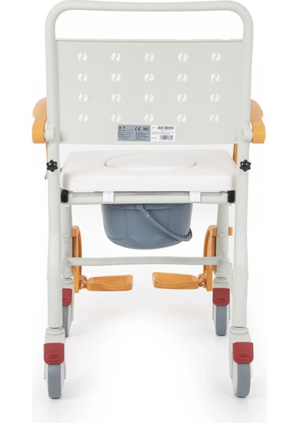 Banyo ve Tuvalet Sandalyesi Turuncu | Soft Minderli, 4 Frenli Tekerlek, Paslanmaz Plastik Gövde DM-8088C modelleri