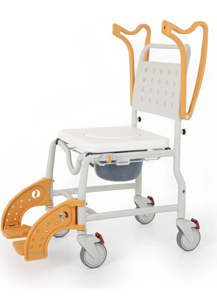 Banyo ve Tuvalet Sandalyesi Turuncu | Soft Minderli, 4 Frenli Tekerlek, Paslanmaz Plastik Gövde DM-8088C
