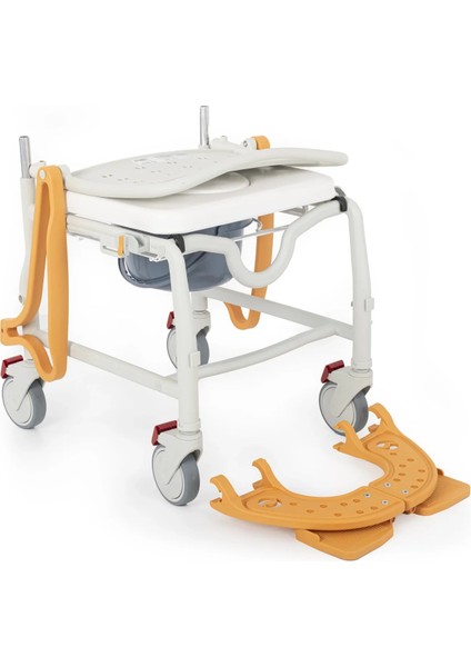 Banyo ve Tuvalet Sandalyesi Turuncu | Soft Minderli, 4 Frenli Tekerlek, Paslanmaz Plastik Gövde DM-8088C