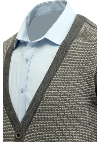 Erkek Düğmeli Hırka Cepli Desenli Çelik Örgü Klasik Kalıp - 5205M modelleri