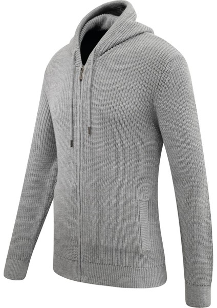 Erkek Kapüşonlu Fermuarlı Triko Hırka Selanik Örgü Cepli Klasik Kalıp - 5249K fiyatları