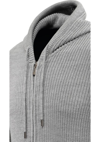 Erkek Kapüşonlu Fermuarlı Triko Hırka Selanik Örgü Cepli Klasik Kalıp - 5249K modelleri