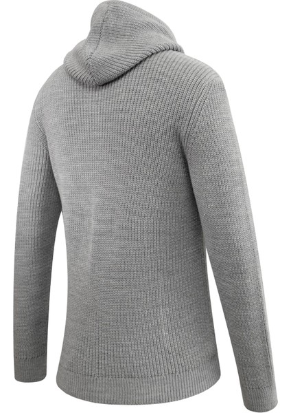 Erkek Kapüşonlu Fermuarlı Triko Hırka Selanik Örgü Cepli Klasik Kalıp - 5249K fırsatları