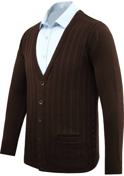 Erkek Düğmeli Hırka Cepli Desenli Çelik Örgü Klasik Kalıp - 5203M fiyatları