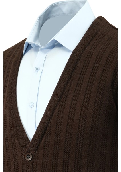 Erkek Düğmeli Hırka Cepli Desenli Çelik Örgü Klasik Kalıp - 5203M modelleri