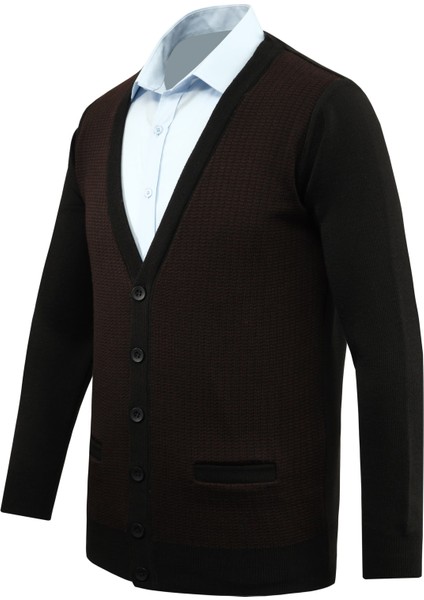 Erkek Düğmeli Hırka Cepli Desenli Çelik Örgü Klasik Kalıp - 5205M fiyatları