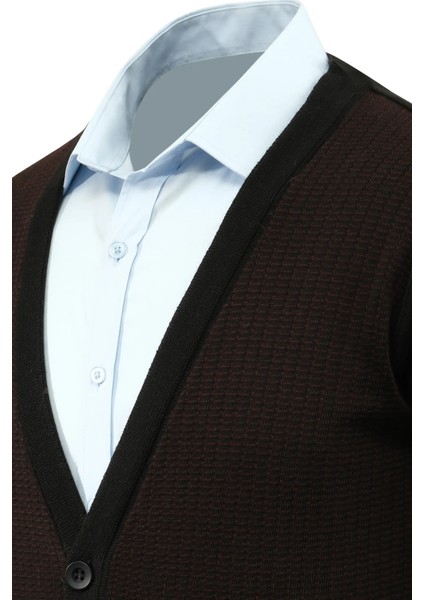 Erkek Düğmeli Hırka Cepli Desenli Çelik Örgü Klasik Kalıp - 5205M modelleri