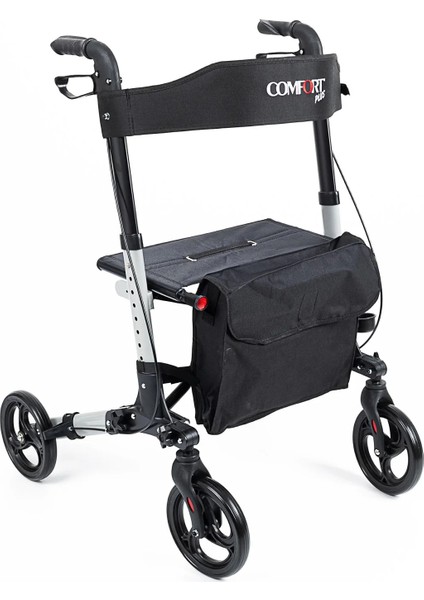 Rolatör Yürüteç Gri | Alüminyum Gövde, Katlanabilir, Oturmalı, Frenli ve Dolgu Tekerlekli DM-9102