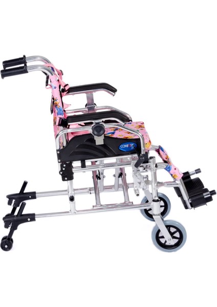 Pediatrik Tekerlekli Sandalye Pembe | Alüminyum Şase, Göğüs Destekli Emniyet Kemeri, Quick Release Teker KY980LQ-30
