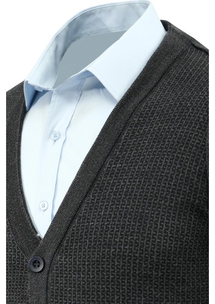 Erkek Düğmeli Hırka Cepli Desenli Çelik Örgü Klasik Kalıp - 5208M modelleri