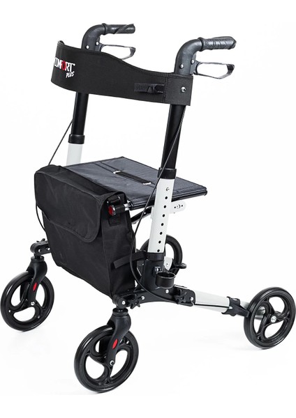 Rolatör Yürüteç Gri | Alüminyum Gövde, Katlanabilir, Oturmalı, Frenli ve Dolgu Tekerlekli DM-9102