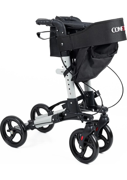 Rolatör Yürüteç Gri | Alüminyum Gövde, Katlanabilir, Oturmalı, Frenli ve Dolgu Tekerlekli DM-9102