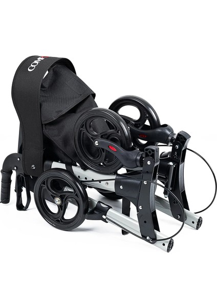 Rolatör Yürüteç Gri | Alüminyum Gövde, Katlanabilir, Oturmalı, Frenli ve Dolgu Tekerlekli DM-9102