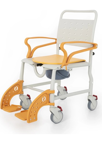Banyo ve Tuvalet Sandalyesi Turuncu| Plastik Gövde, Lazımlıklı, Frenli Tekerlekli DM-8088A fiyatları