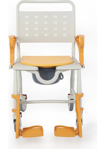 Banyo ve Tuvalet Sandalyesi Turuncu| Plastik Gövde, Lazımlıklı, Frenli Tekerlekli DM-8088A modelleri