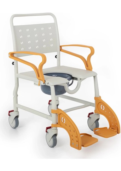 Banyo ve Tuvalet Sandalyesi Turuncu| Plastik Gövde, Lazımlıklı, Frenli Tekerlekli DM-8088A