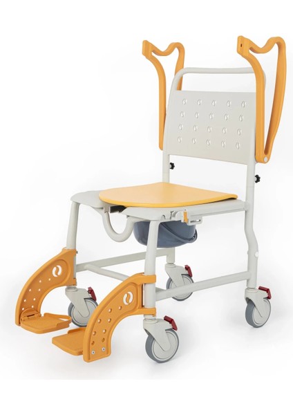 Banyo ve Tuvalet Sandalyesi Turuncu| Plastik Gövde, Lazımlıklı, Frenli Tekerlekli DM-8088A