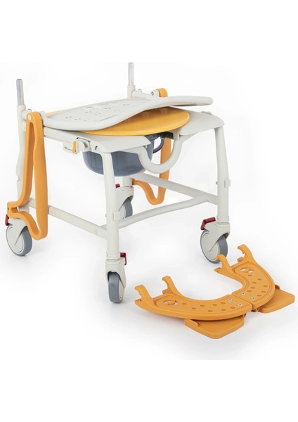 Banyo ve Tuvalet Sandalyesi Turuncu| Plastik Gövde, Lazımlıklı, Frenli Tekerlekli DM-8088A