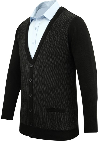 Erkek Düğmeli Hırka Cepli Desenli Çelik Örgü Klasik Kalıp - 5212M fiyatları