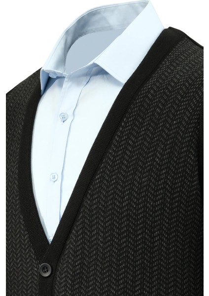 Erkek Düğmeli Hırka Cepli Desenli Çelik Örgü Klasik Kalıp - 5212M modelleri