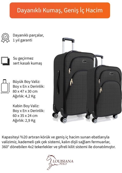 Büyük ve Kabin Boy Valiz Seti 4 Teker Kumaş Valiz Antrasit 1081 indirimleri