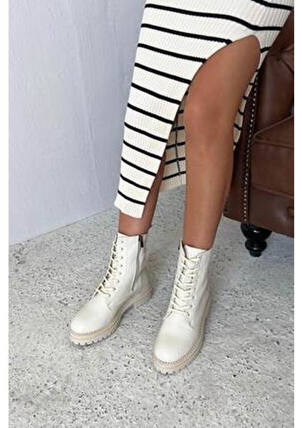 Happy Kadın Hakiki Deri Postal Bot Bej