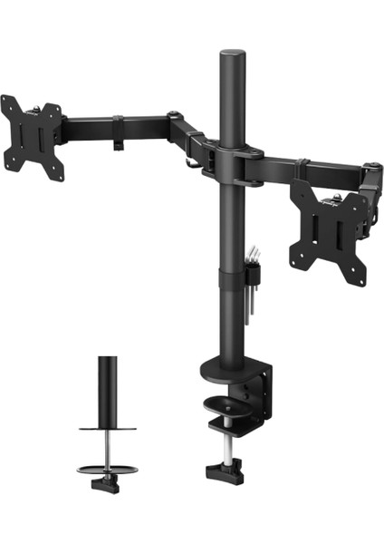 Çift Kollu 13"-27" 10 kg Masaüstü Monitör Askı Aparatı – Vesa 75X75 / 100X100, 360° Döner, Ergonomik modelleri
