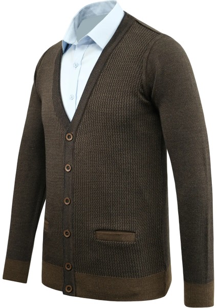 Erkek Düğmeli Hırka Cepli Desenli Çelik Örgü Klasik Kalıp - 5208M fiyatları