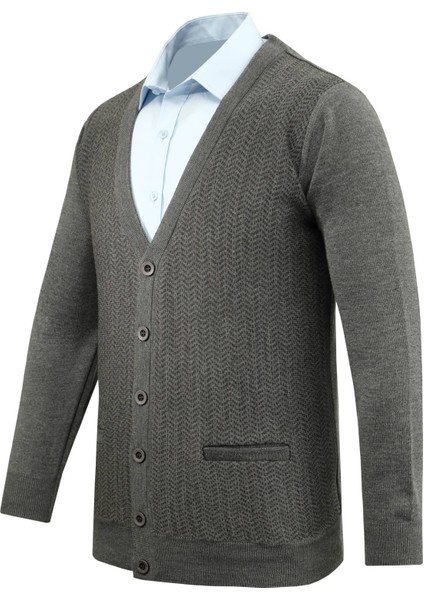 Erkek Düğmeli Hırka Cepli Desenli Çelik Örgü Klasik Kalıp - 5212M fiyatları