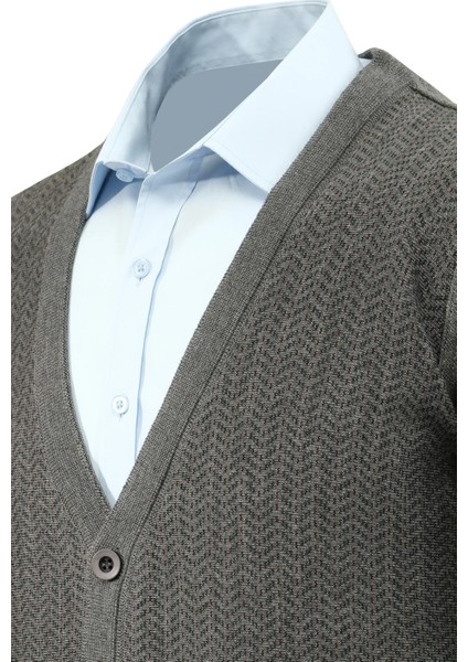 Erkek Düğmeli Hırka Cepli Desenli Çelik Örgü Klasik Kalıp - 5212M modelleri