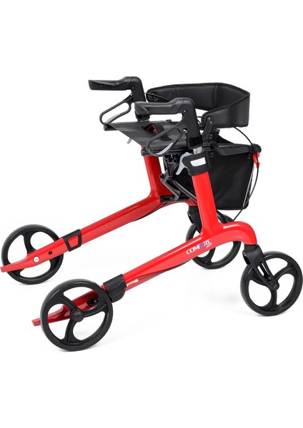 Rolatör Yürüteç Kırmızı| Carbon Fiber Şase, 8” Tekerlekli, Katlanabilir Hafif Yapı, Oturaklı ve Sepetli Model, Spirit-X4 fiyatları