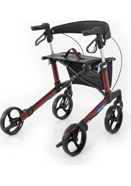 Rolatör Yürüteç Bordo | Alüminyum Şase, Katlanabilir Frenli 8'' Tekerlekli, Oturaklı ve Sepetli Lux Model, Spirit-X3 modelleri