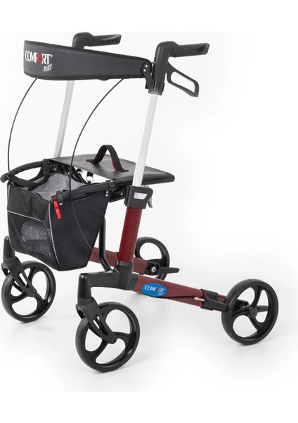 Rolatör Yürüteç Bordo | Alüminyum Şase, Katlanabilir Frenli 8'' Tekerlekli, Oturaklı ve Sepetli Lux Model, Spirit-X3 indirimleri