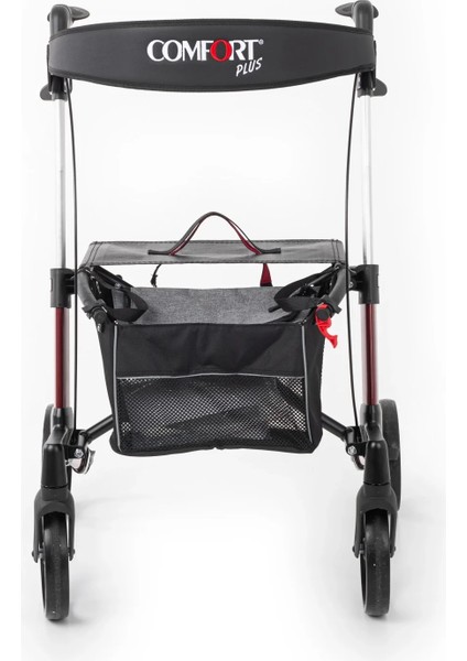 Rolatör Yürüteç Bordo | Alüminyum Şase, Katlanabilir Frenli 8'' Tekerlekli, Oturaklı ve Sepetli Lux Model, Spirit-X3