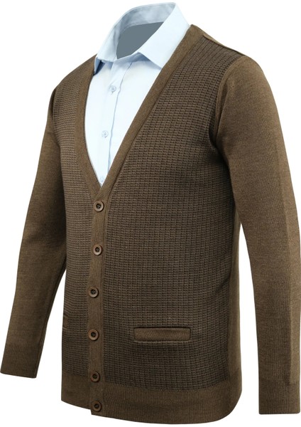 Erkek Düğmeli Hırka Cepli Desenli Çelik Örgü Klasik Kalıp - 5205M fiyatları