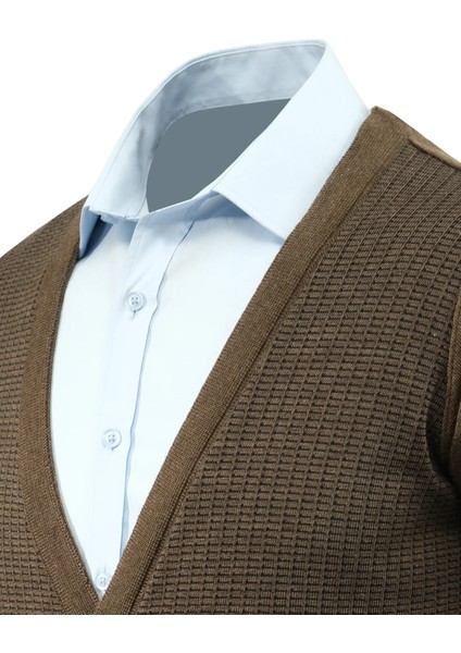 Erkek Düğmeli Hırka Cepli Desenli Çelik Örgü Klasik Kalıp - 5205M modelleri