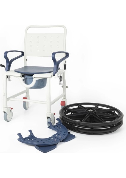 Banyo ve Tuvalet Sandalyesi Lacivert | Soft Minderli, 4 Frenli Tekerlek, Paslanmaz Plastik Gövde DM-8088C