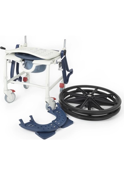 Banyo ve Tuvalet Sandalyesi Lacivert | Soft Minderli, 4 Frenli Tekerlek, Paslanmaz Plastik Gövde DM-8088C