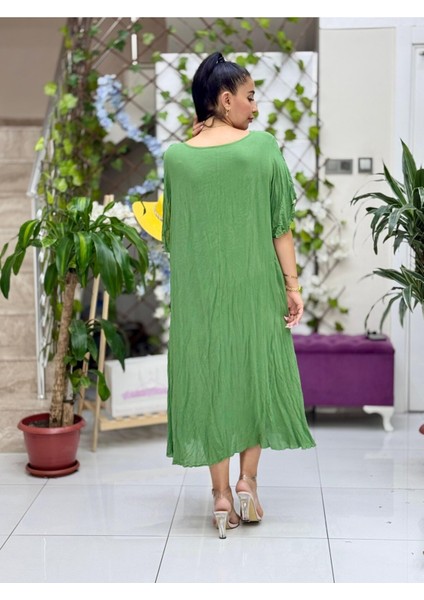 VL2110 Baskılı Yarım Kol Vual Elbise Haki fiyatları